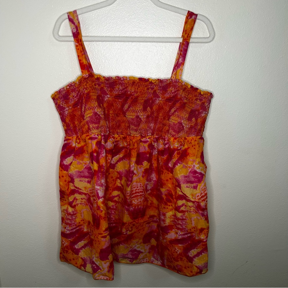 Lane Bryant orange and pink patterned smocked tank top